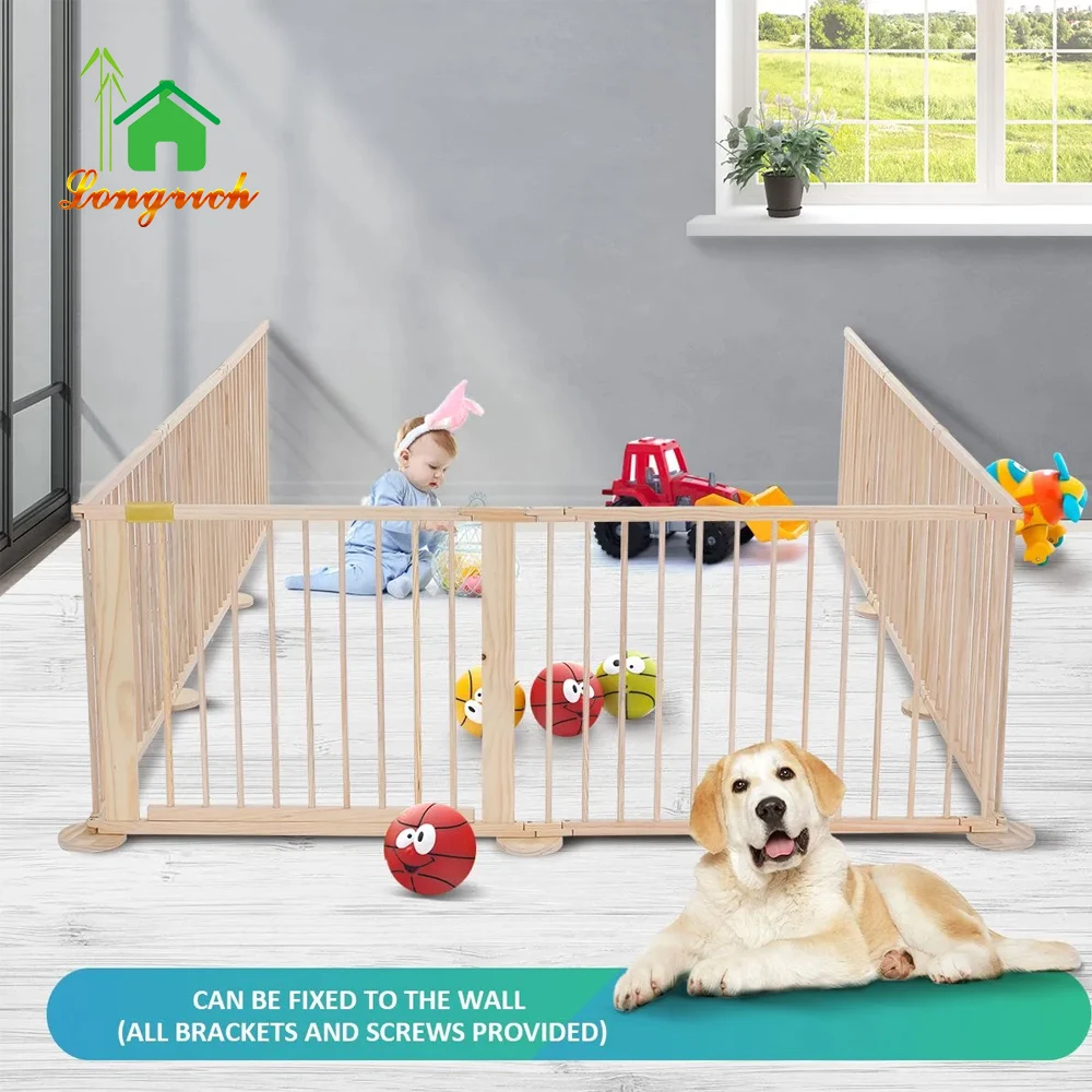Wooden Playpen Foldable Removable for Baby and Toddlers with Mat Slide Wooden Safety  For Kids Indoor