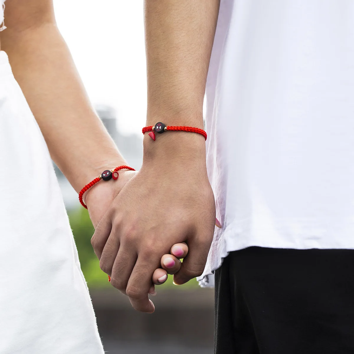 Customization Minimalist Simple Handmade Polymer Ceramic Red Rope Spider Magnetic Iron Adjustable Bracelet For Couple