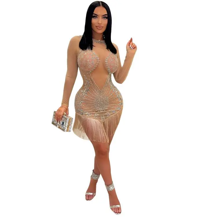 Club Dress Shiny Sequined Red Carpet Dresses Evening Gown Spring Outfits For Women 2022 Translucent Summer Night Rhinestone