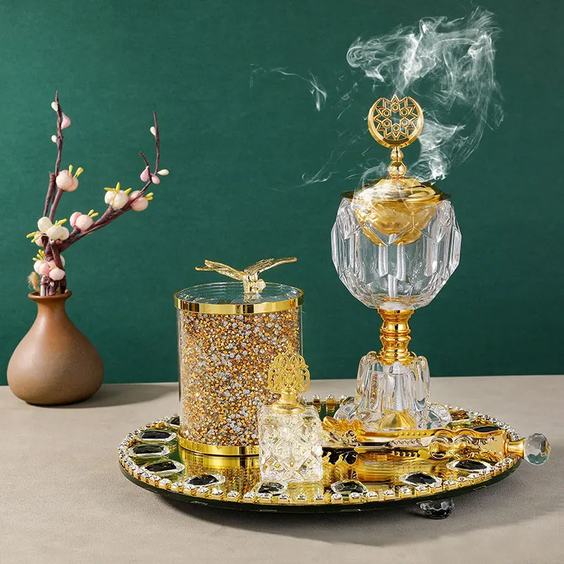 2024 Lotus Bakhoor Incense Burner Set Luxury Crafts Crystal Incense Burner Set Encensoirs Incense Burner Mubkhar Crystal