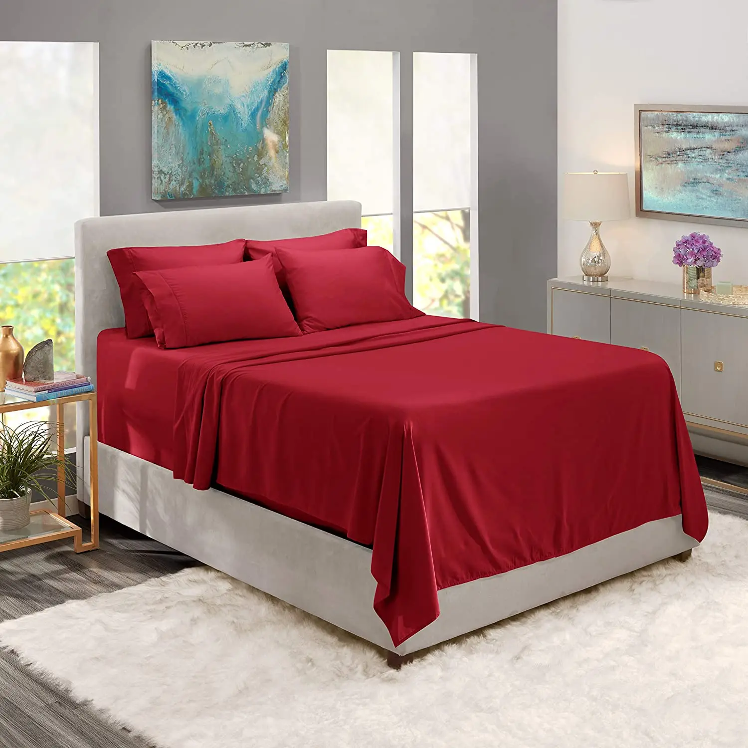 Newest bed sheet 75gsm brushed microfiber bedding set for bedroom for Red color