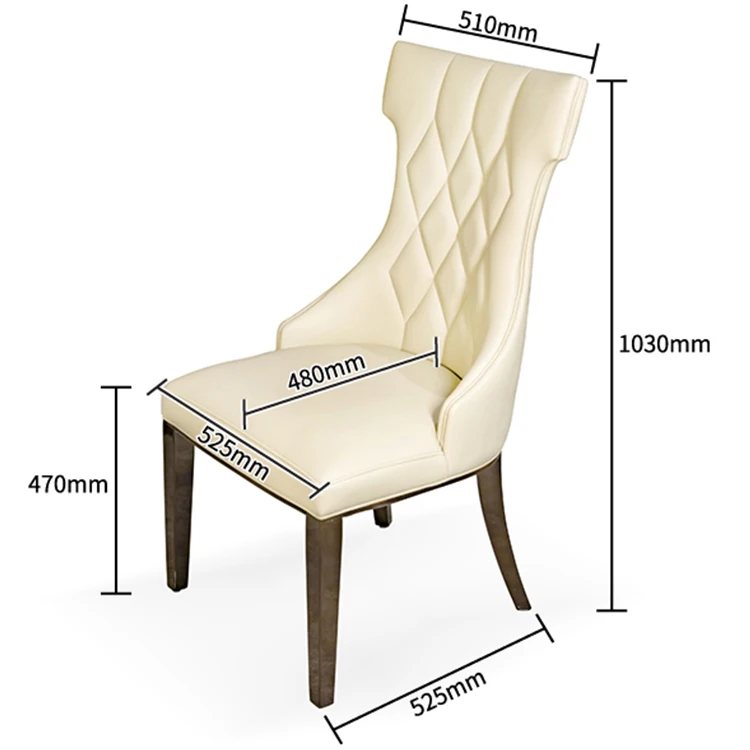 Classical European Style Upholstery Leather Dining Chair Wooden Legs Creative Backrest Buttons Back Chair For Restaurant