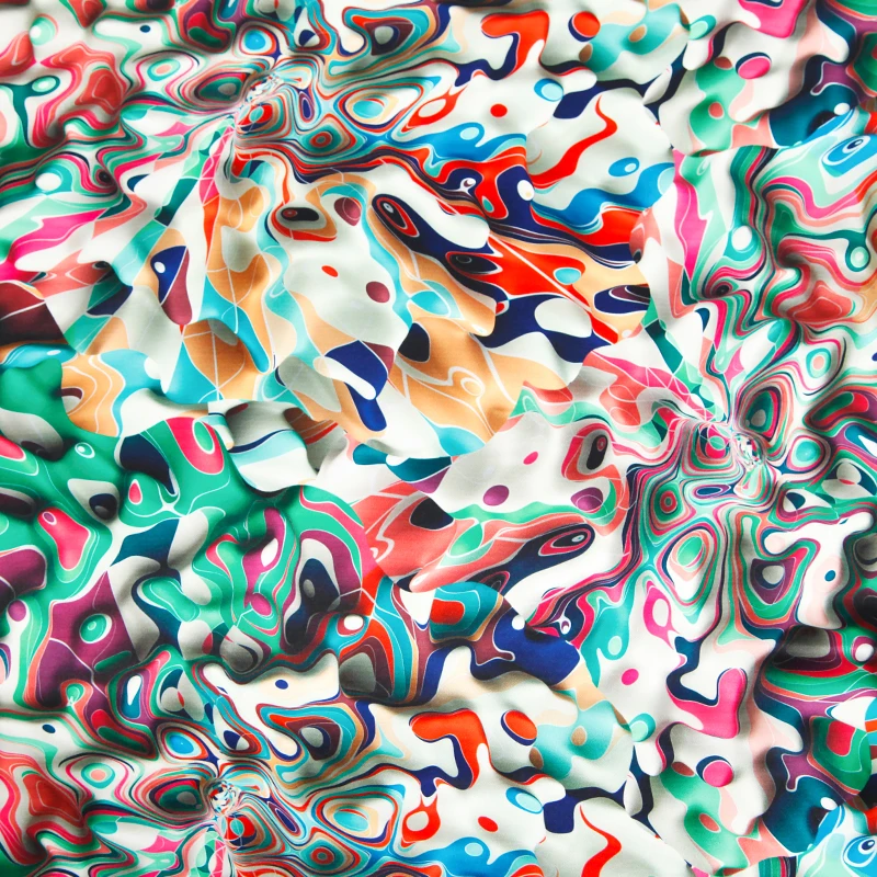 Abstract design silk satin fabric super soft colorful printed fabrics for skin-friendly clothing