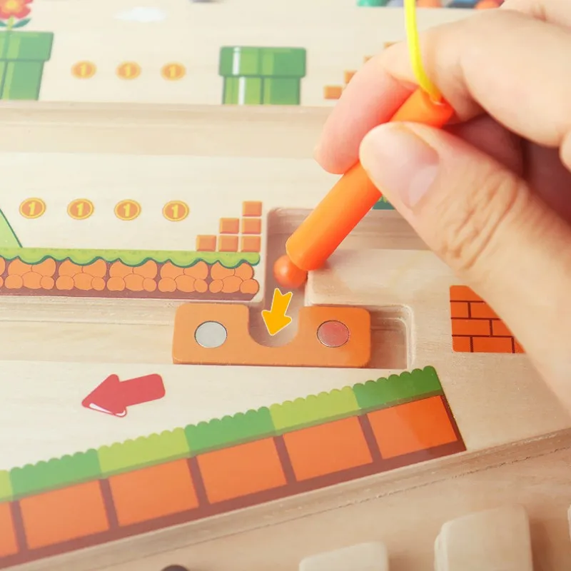 New Color Digital Maze Montessori Wooden Toy Mushroom Pen Maria Walking Bead Game for Children