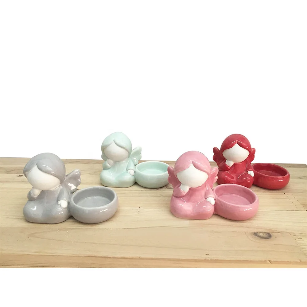 Custom logo cheap price best quality cute girl design home decoration wholesale ceramic candle holder