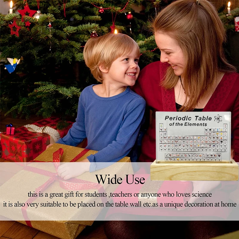 Chemistry Transparent UV Print Acrylic Periodic Table With Wood Base