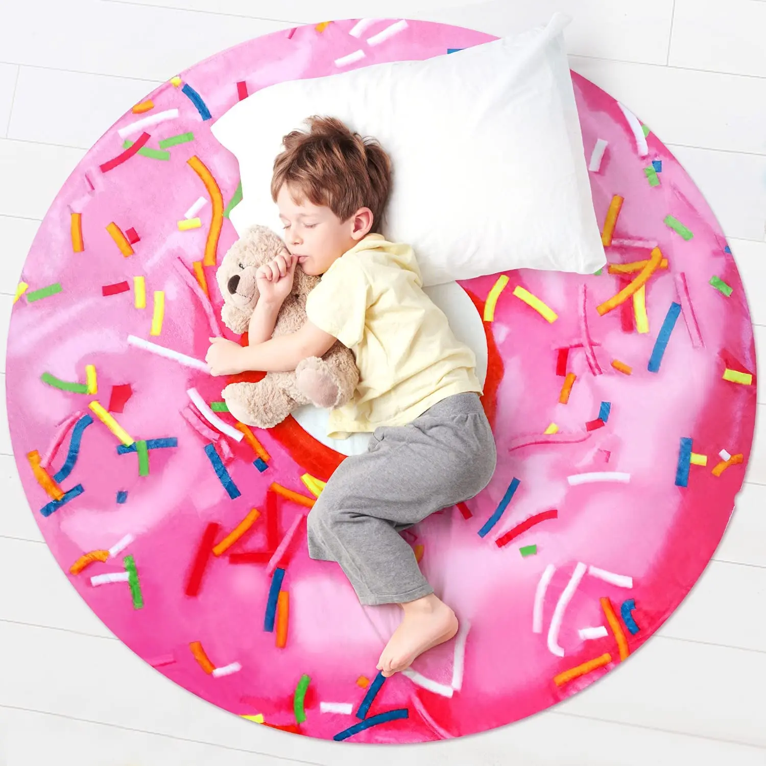 New Design Pizza Blanket Flannel Pink Donut Shaped Print Novelty Doughnut Throw Blanket For Adult And Kids