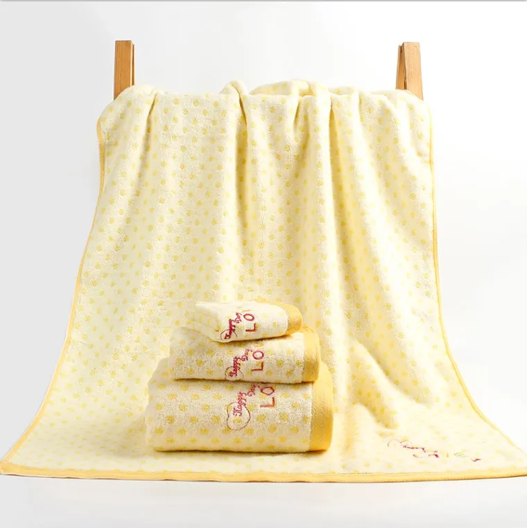 
Home use 100% cotton polka dot towel 3pcs as 1set with Embroidered LOVE Pattern towel sets 100 cotton luxury soft towel 