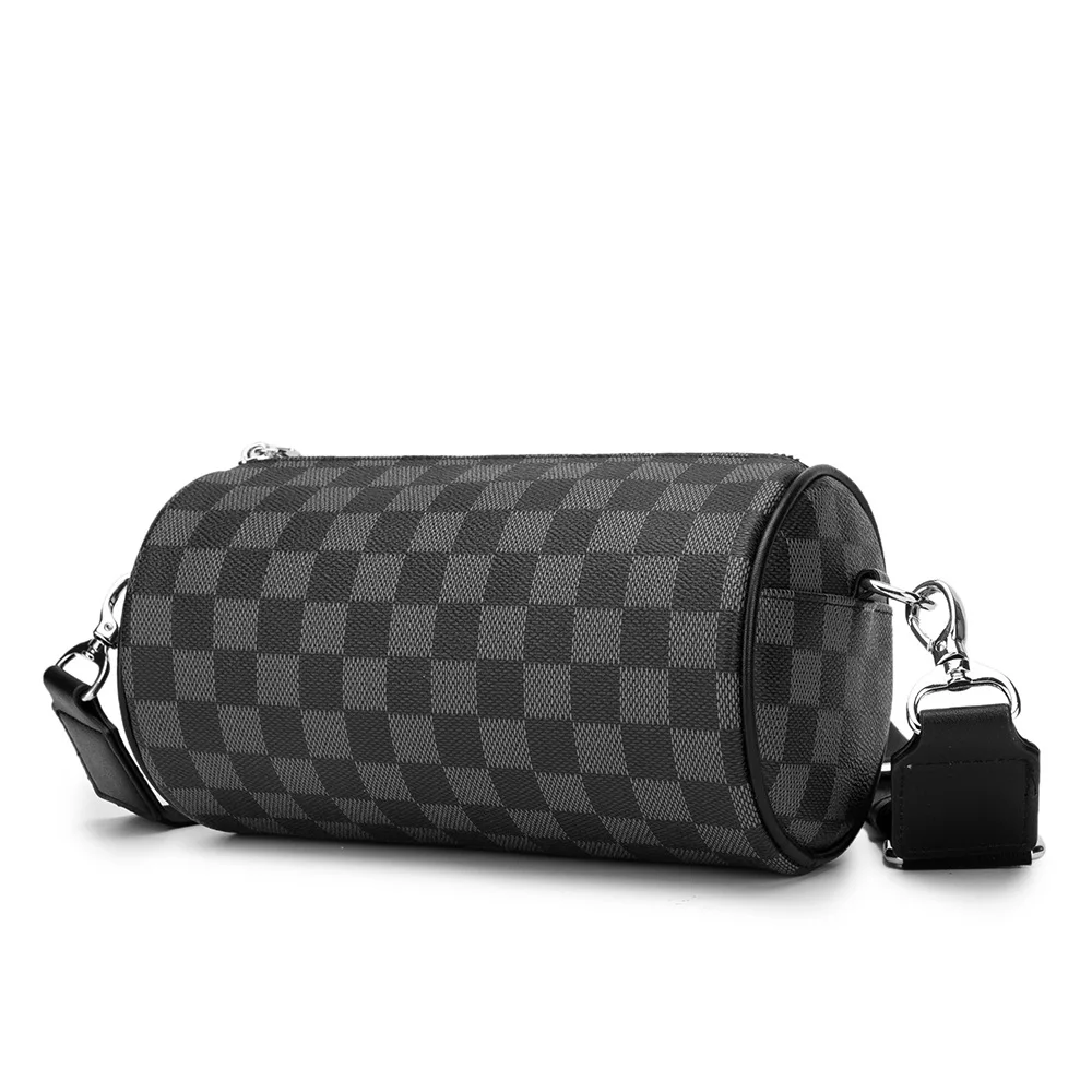 Custom oem mens leather gym cylinder phone bag men designer plain crossbody messenger bag for men shoulder messenger black