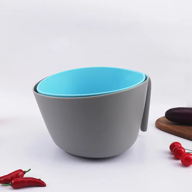 Non Slip Double Layer Pp Plastic Kitchen Fruit Vegetable Washing Bowl Drain Basket With Handle