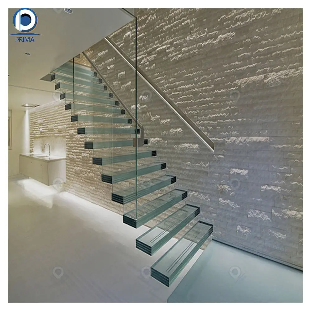 Prima Staircase Glass Luxury Floating Staircase Customized For House Decoration With LED Light