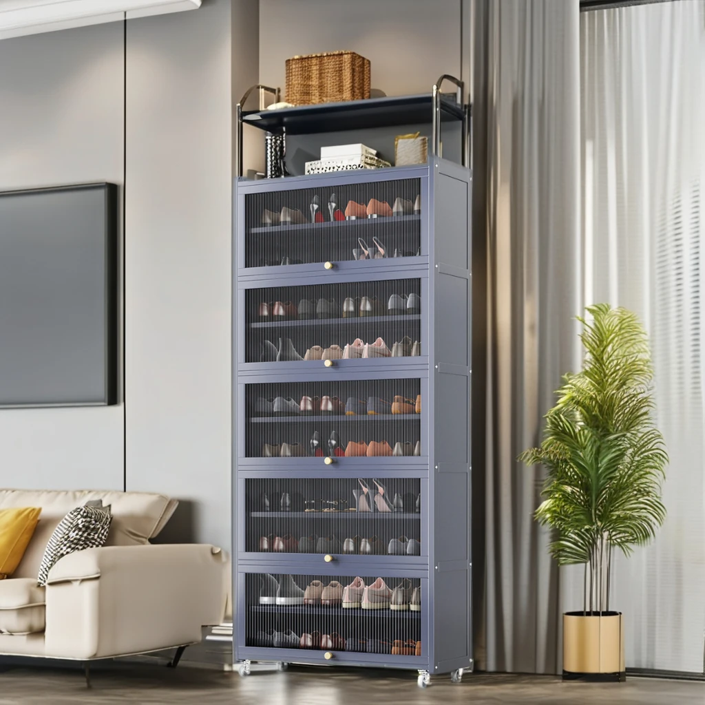 Custom Modern Carbon Steel Shoe Rack Source Factory Living Room Storage Organizer MDF Wood Style Stackable Shoe Cabinet Home Use