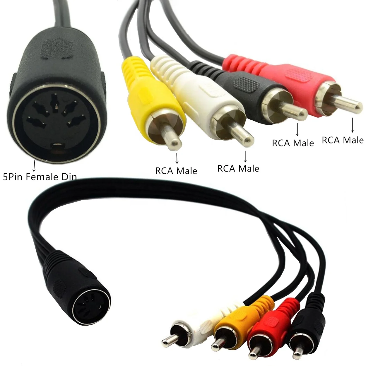 ERE Audio Cable New 5 Pin Female Din Plug to 4 x RCA Phono Male Plugs for Multimedia