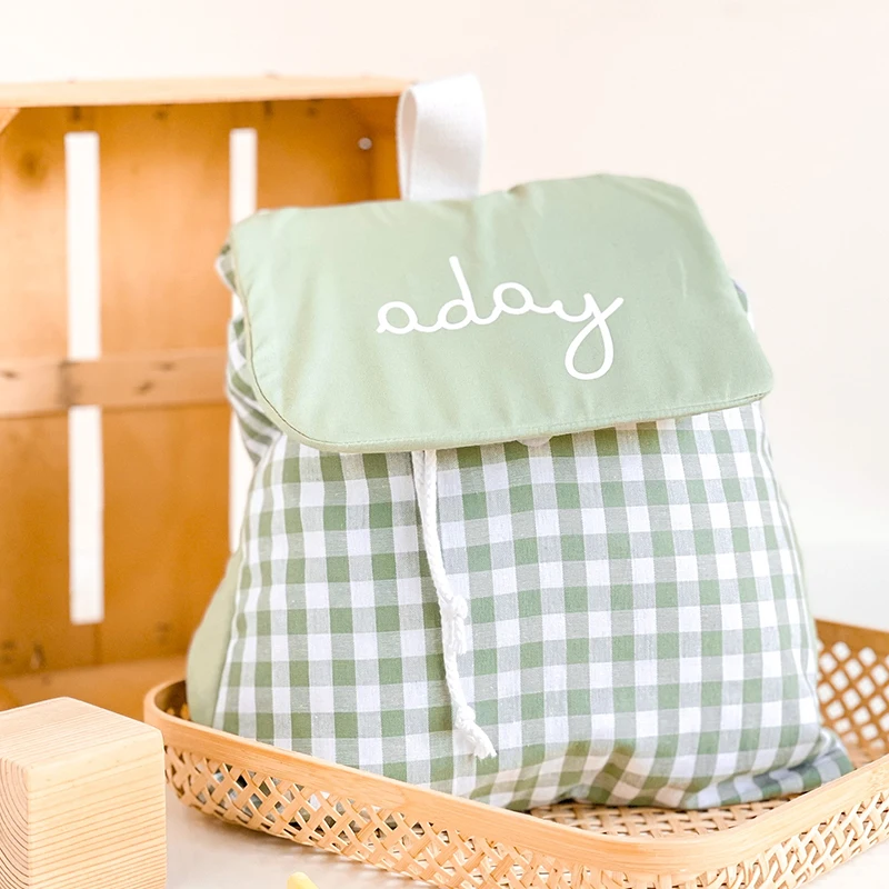 Customizable Gingham Canvas Backpacks Cute Outdoor Travel Women Purse  Laptop Backpack