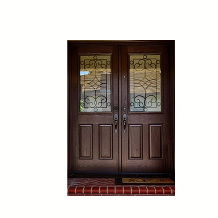 Custom Locks Glass Decoration Entry Doors Front Door Iron Wrought Fiberglass Exterior Door Hotel W37 Steel Graphic Design Modern