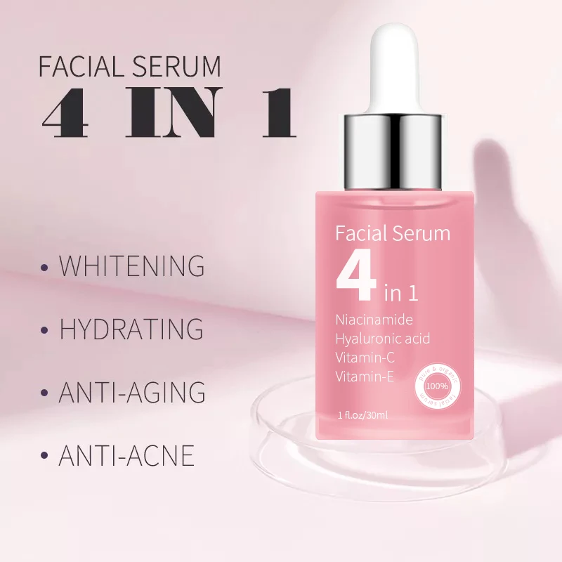 Custom Label Face Serum 4 in 1 Whitening Anti Age Face Serum with 30% Vitamin C 5% Niacinamide 10% Vitamin E Serum