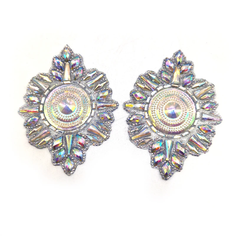 hot sale round nipple applique rhinestone patch diamante Iron On crystal motif appliques for samba dancing costumes decoration