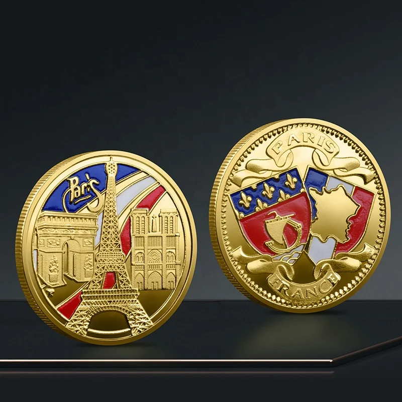 European France Paris Gold Plated Metal Craft Commemorative Tourism Souvenir Coin Token