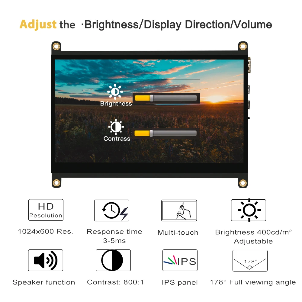 5 7 Inch Display For Raspberry Pi With Case Speaker, HD-MI 10 Inch Raspberry Pi Touch Monitor, 10.1 Inch Touch Screen Module