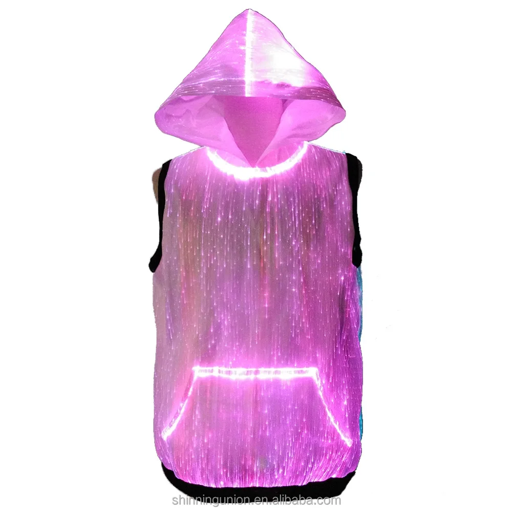 LED Light Hoodie - Fiber Optic Light Up Luminous RGB LED Hoodie Clothing - Sleeveless Pullover Party Hoodies for Adult Men Women