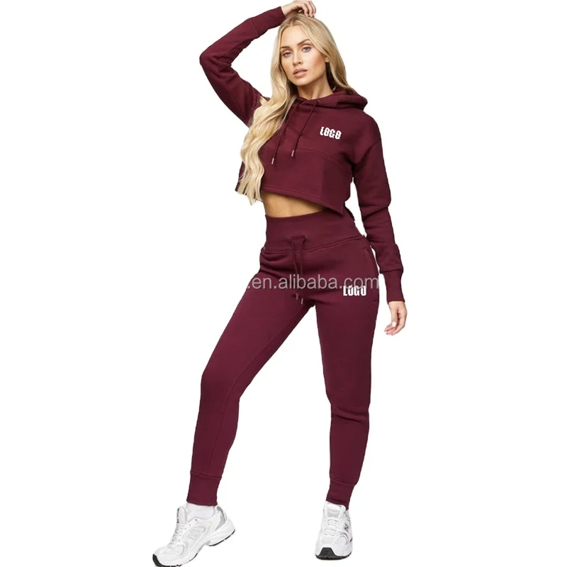 Hot Sale Fall Clothing Sportswear Cropped Hoodie Jogger Set Womens 2 Pcs Jogging Sweatsuit