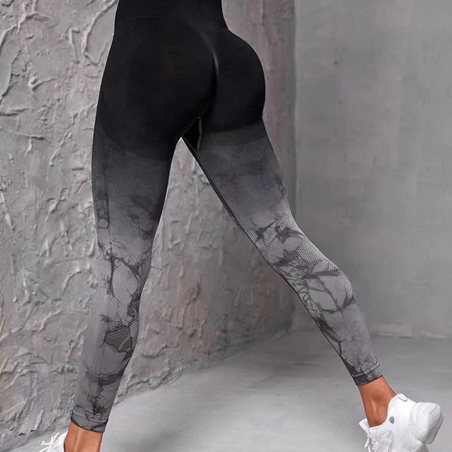 Custom Women High Waist Hip Lifting Fitness Training Wear Seamless Tie Dye Elastic Gradient Running Sports Yoga Leggings