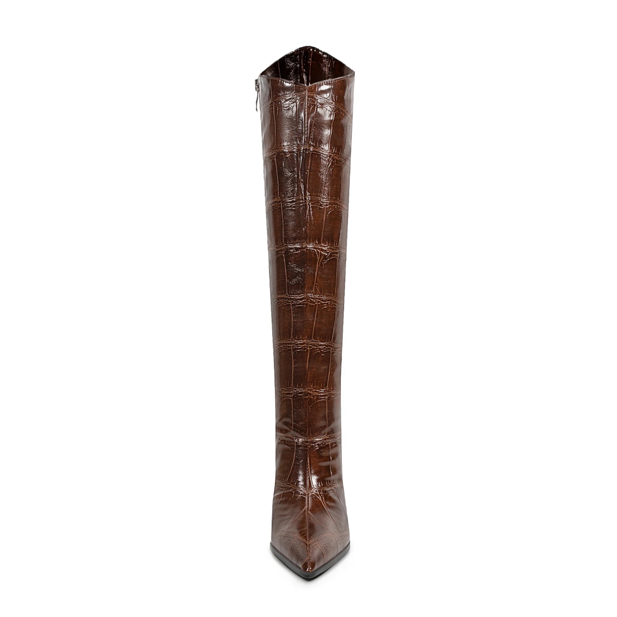 Модные одноколенные высокие сексуальные каблуки Croc PU широконогие женские зимние сапоги
