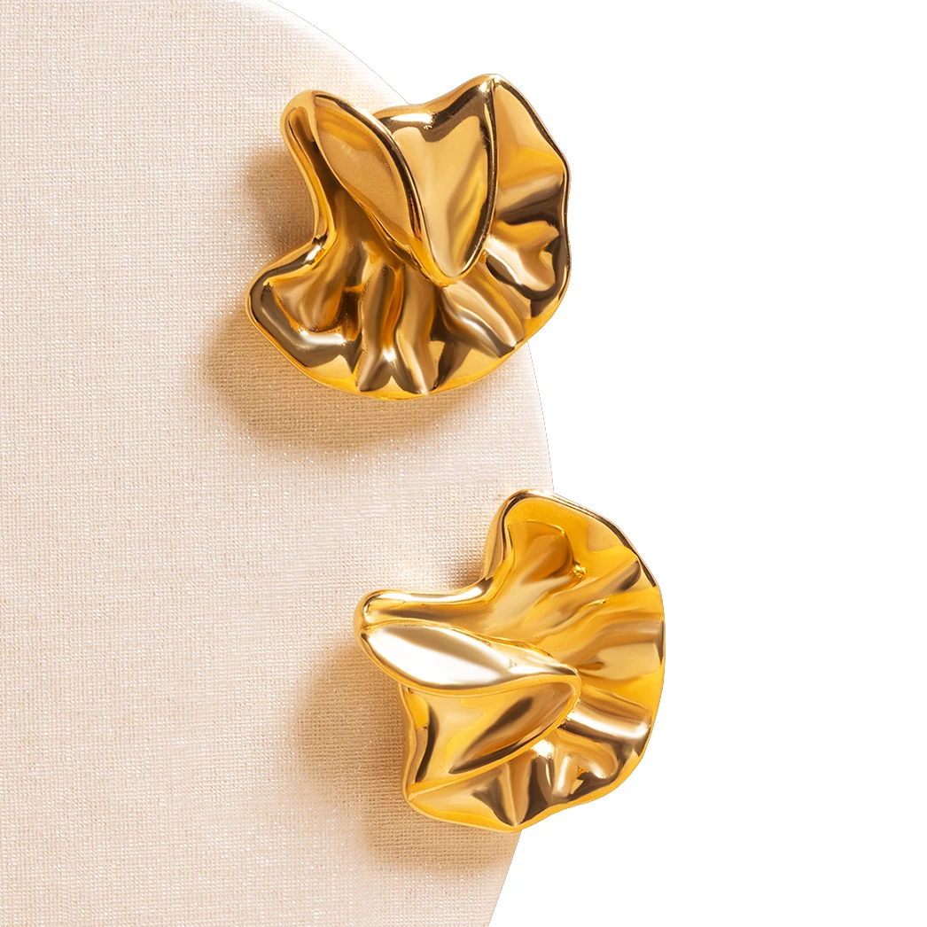 High Polish Wrinkled Design Women Accessories Jewelry Stainless Steel Studs Earrings For Women