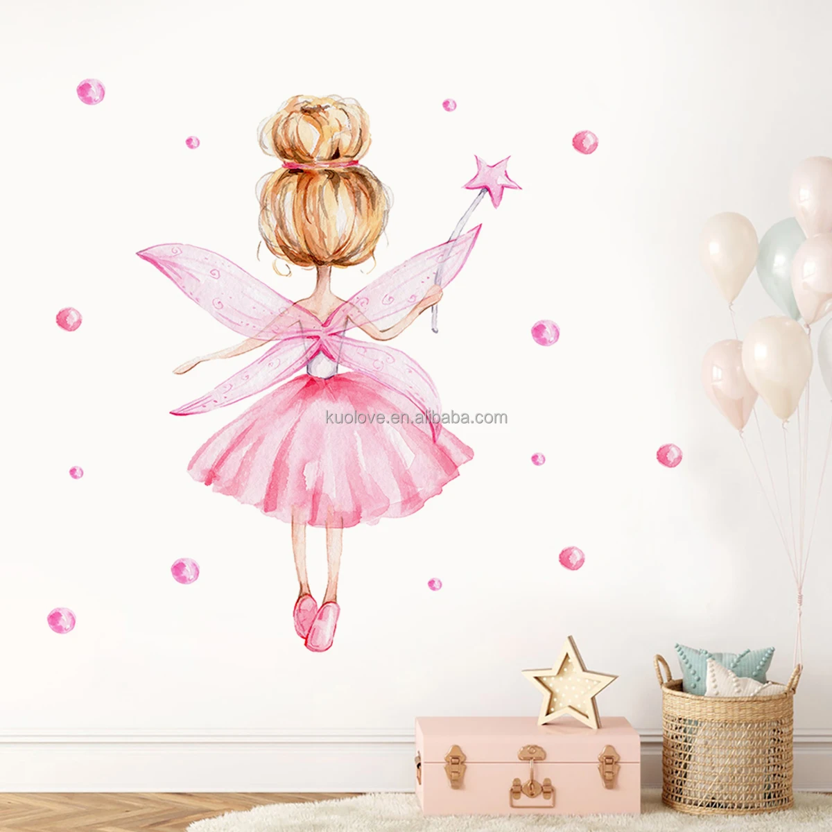 Butterfly wings elegant girl Princess Wall stickers Living room children bedroom decorative wallpaper self-adhesive stickers