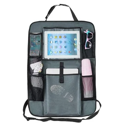 600D Durable Oxford Fabric Gray Seat Back Protector Organizer For Kids And Toddlers Toy Bottle Vehicle Travel Accessories