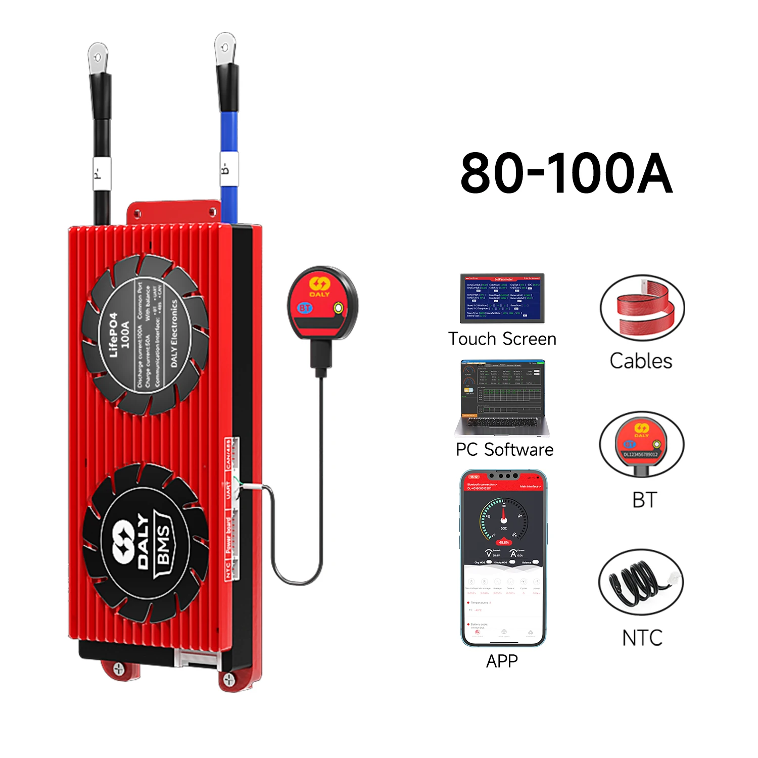 Daly smart bms lifepo4 battery 8s 80a 100a 24v bms with UART BT 485 CAN function