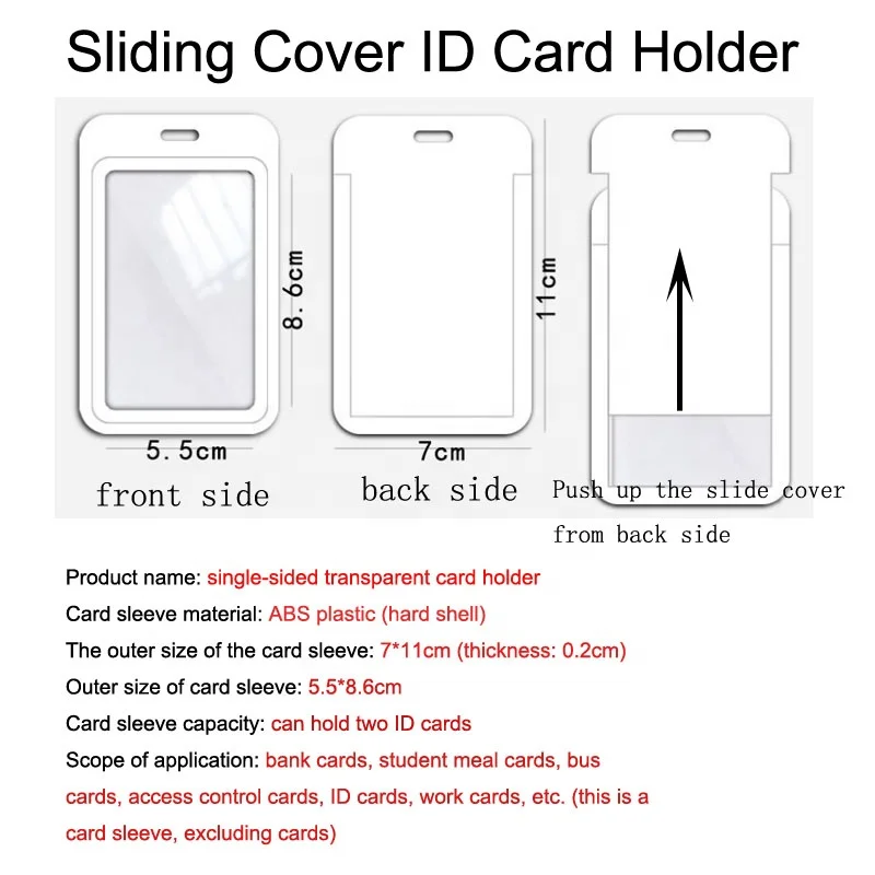 Factory Customize Pattern Design Logo ID Card Protector Case Sliding Cover Plastic Name Tag Bus Badges Holder Promotional Gift