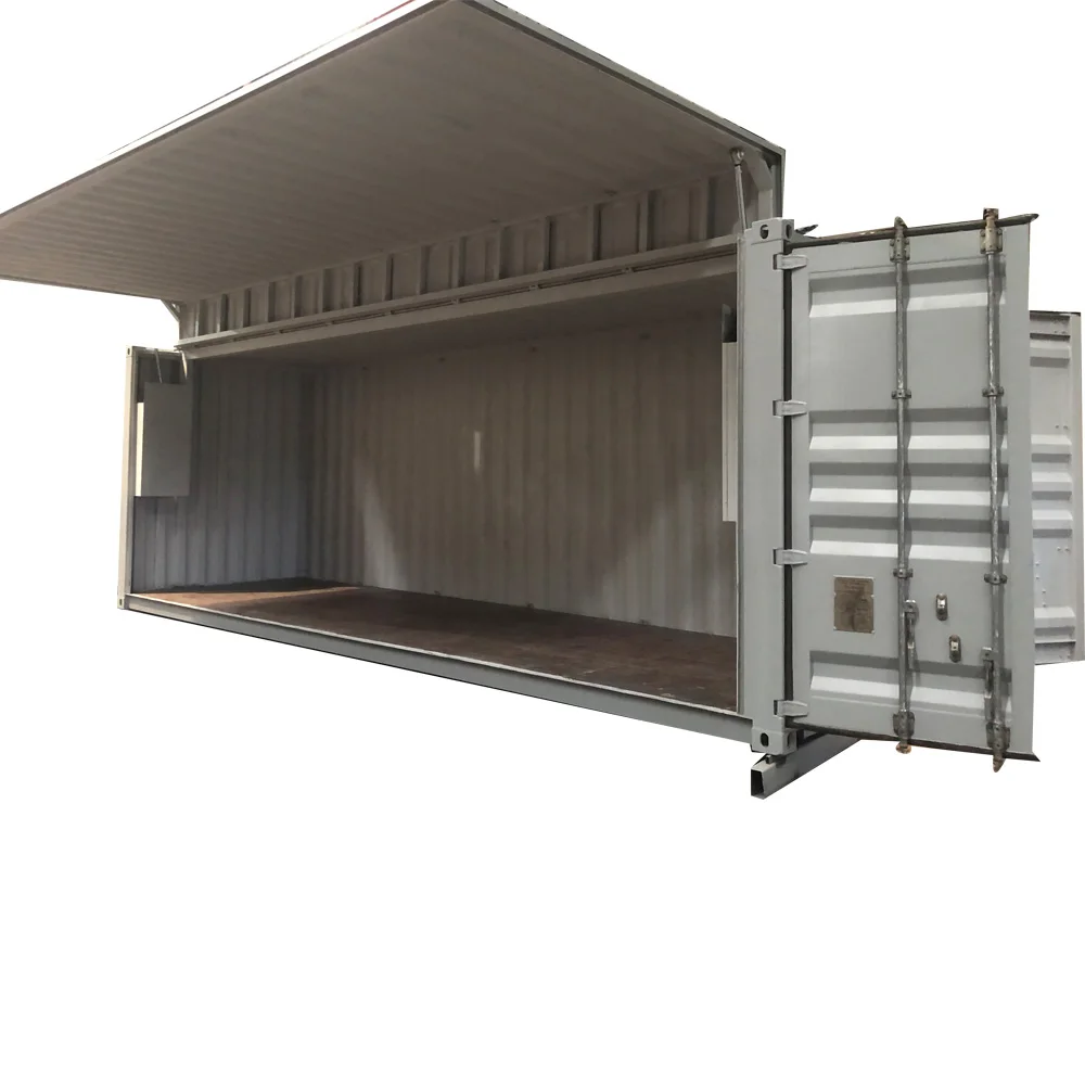 Open prefabricated container houses and commercial shops on one side