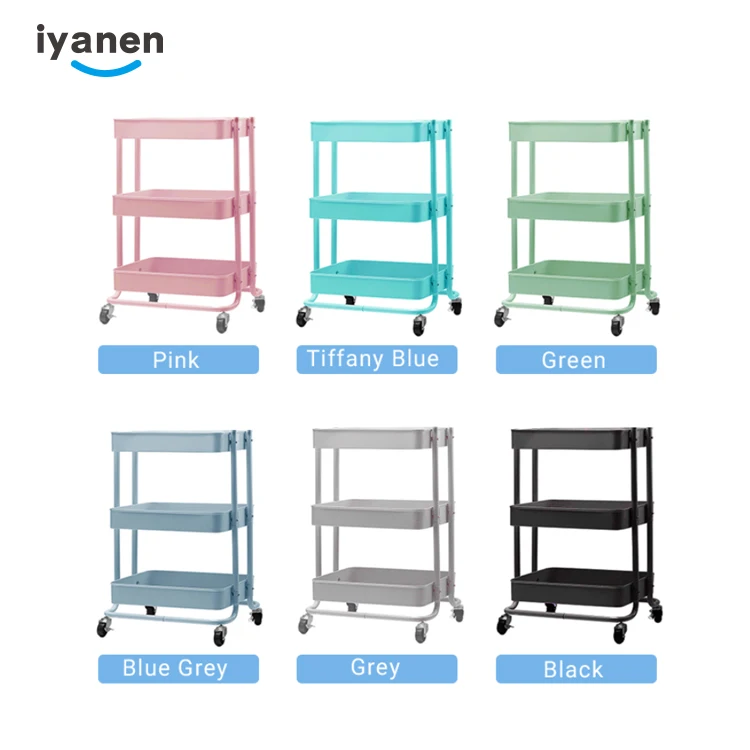 IYANEN 3 Tiers Metal Mesh Basket Utility Cart home kitchen Mobile Rolling Storage Trolley Cart