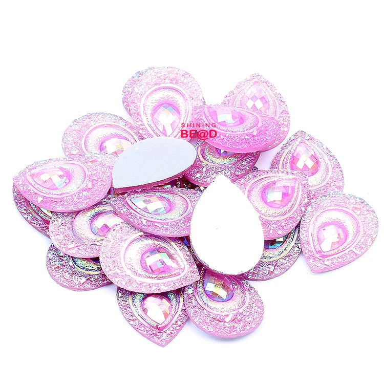 13*18 mm Fashion Drop Rhinestone Ornaments Glue On Carnival Costumes Peacock Eye Flat Back AB Resin For Wedding/Home Decoration