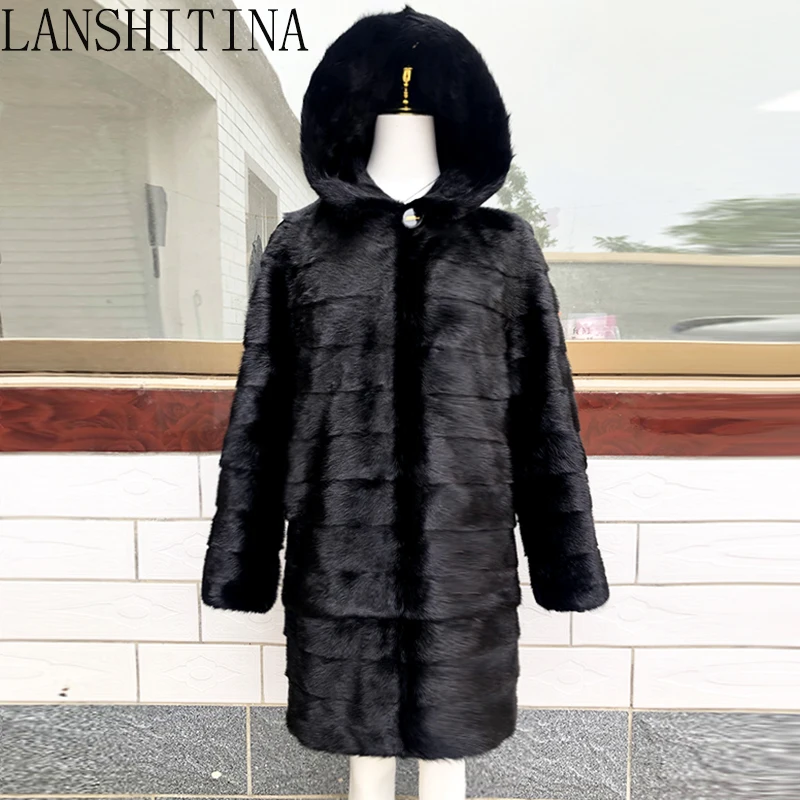 Fashion Women Black Long Luxury Full Pelt Warmer Women Real Mink Fur Coat for Winter