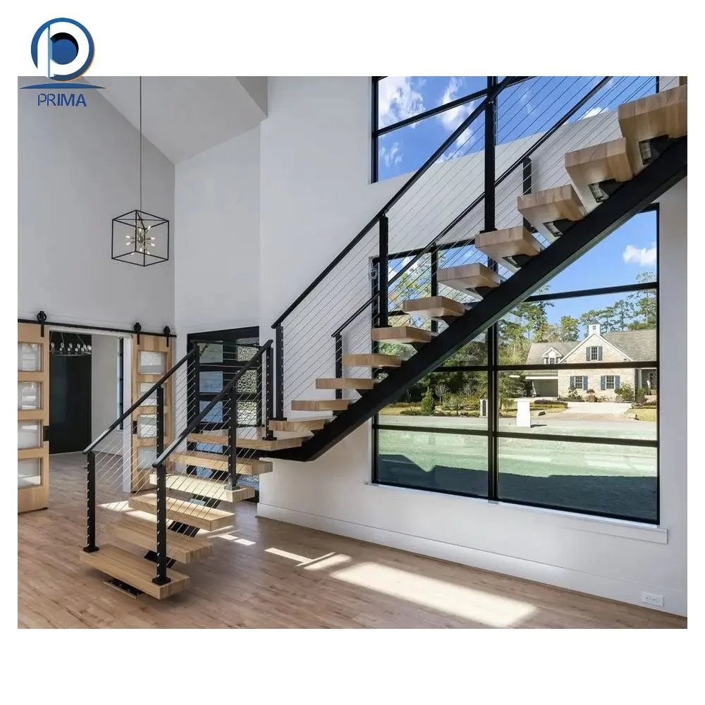 Prima Steel Wood Staircase Straight Staircase Aluminium Luxury Indoor Staircase