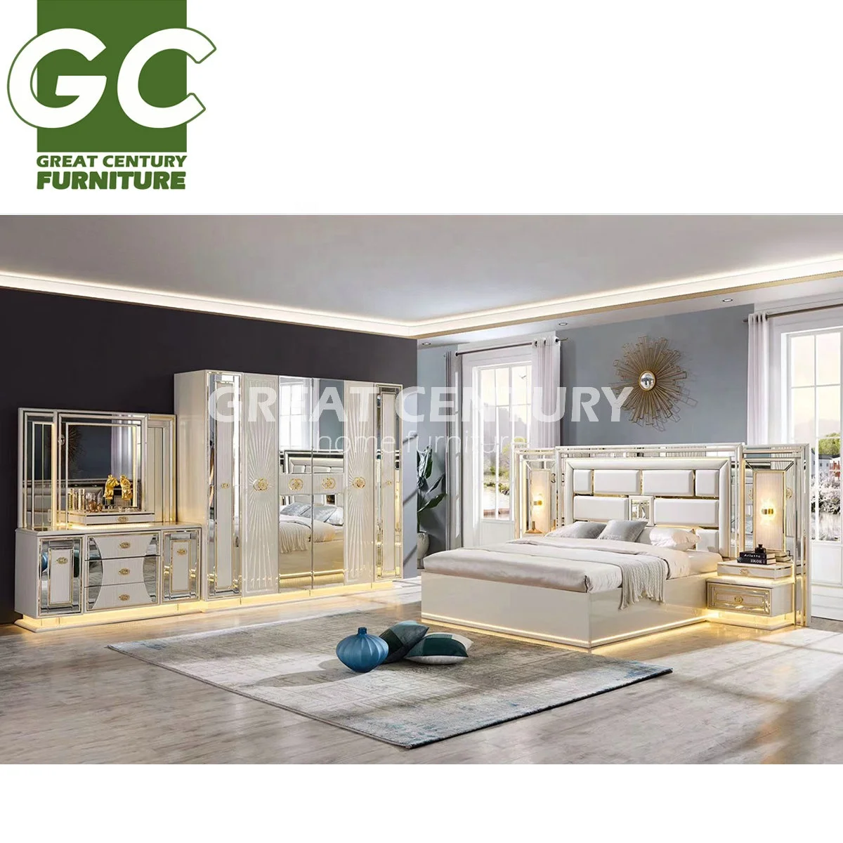 GC Furniture RTS-2301 Bed Master Bedroom Set Paint Melamine MDF Bedroom Set Bedroom Furniture
