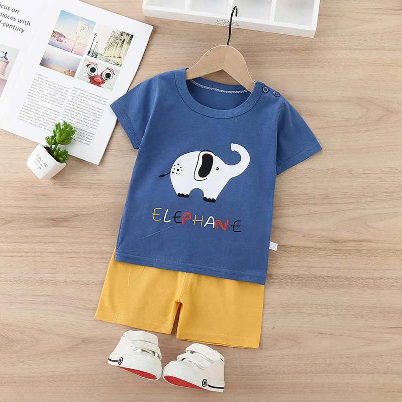 
Wholesale cotton cartoon home wear kids clothing Plain kids jogging suit summer Kids pajama short sleeve suit 