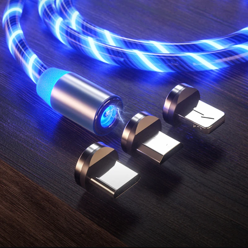 Magnetic Fast Charging USB Cable Flowing Light Phone Accessories Cable USB Led Luminous Micro Data Cable for iphone 13 14