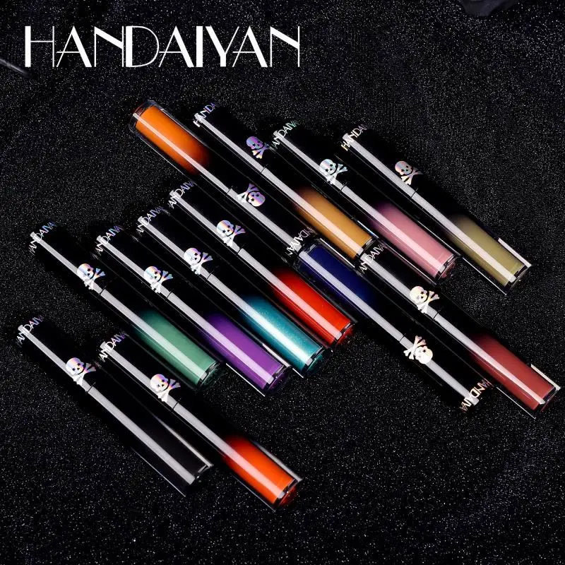 HANDAIYAN 12 Colors Dark Series Shimmer Matte Lipgloss Halloween Goth Style Cool Girl Makeup Cosmetics