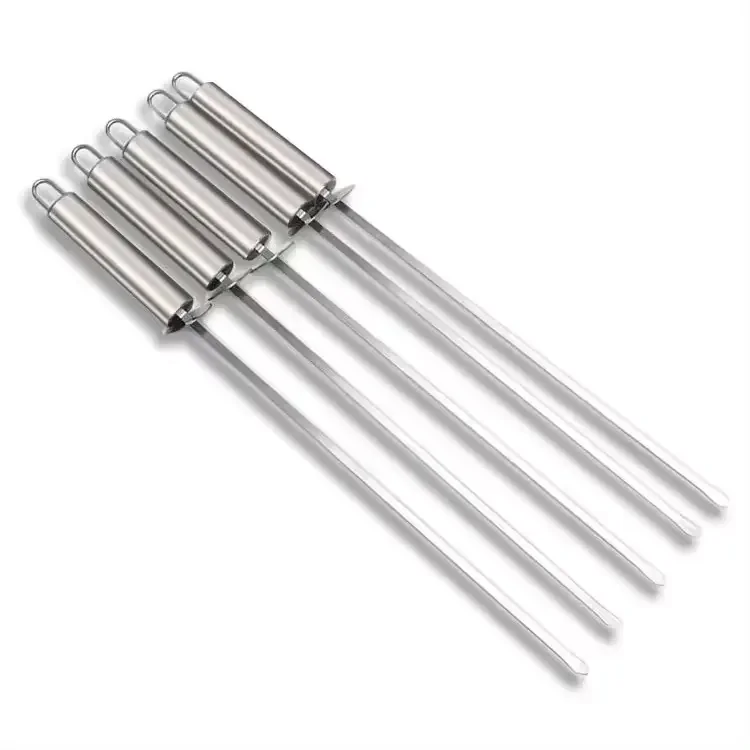 Stainless Steel Non-Stick BBQ Kebab Skewer Metal Barbecue Tool with Heat-Resistant Handle