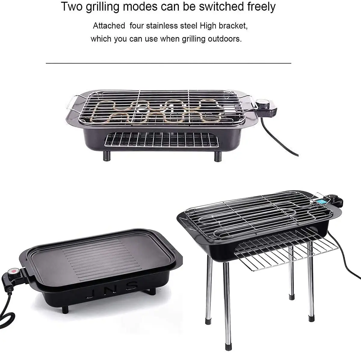 Portable Electric Barbecue Grill Outdoor Indoor Smokeless Non-Stick Griddle Plates