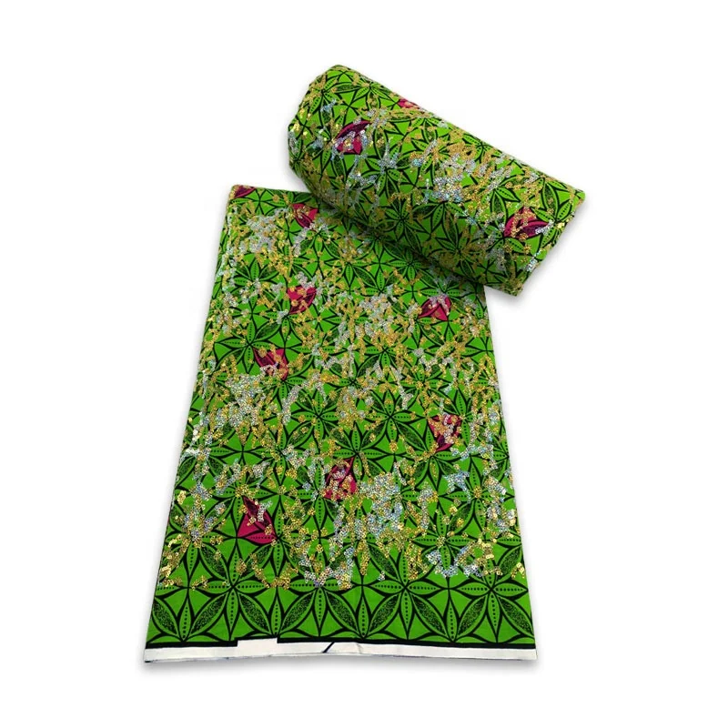 African customer Sequins Embroidery Shine Style Wax Printed Design Fabric