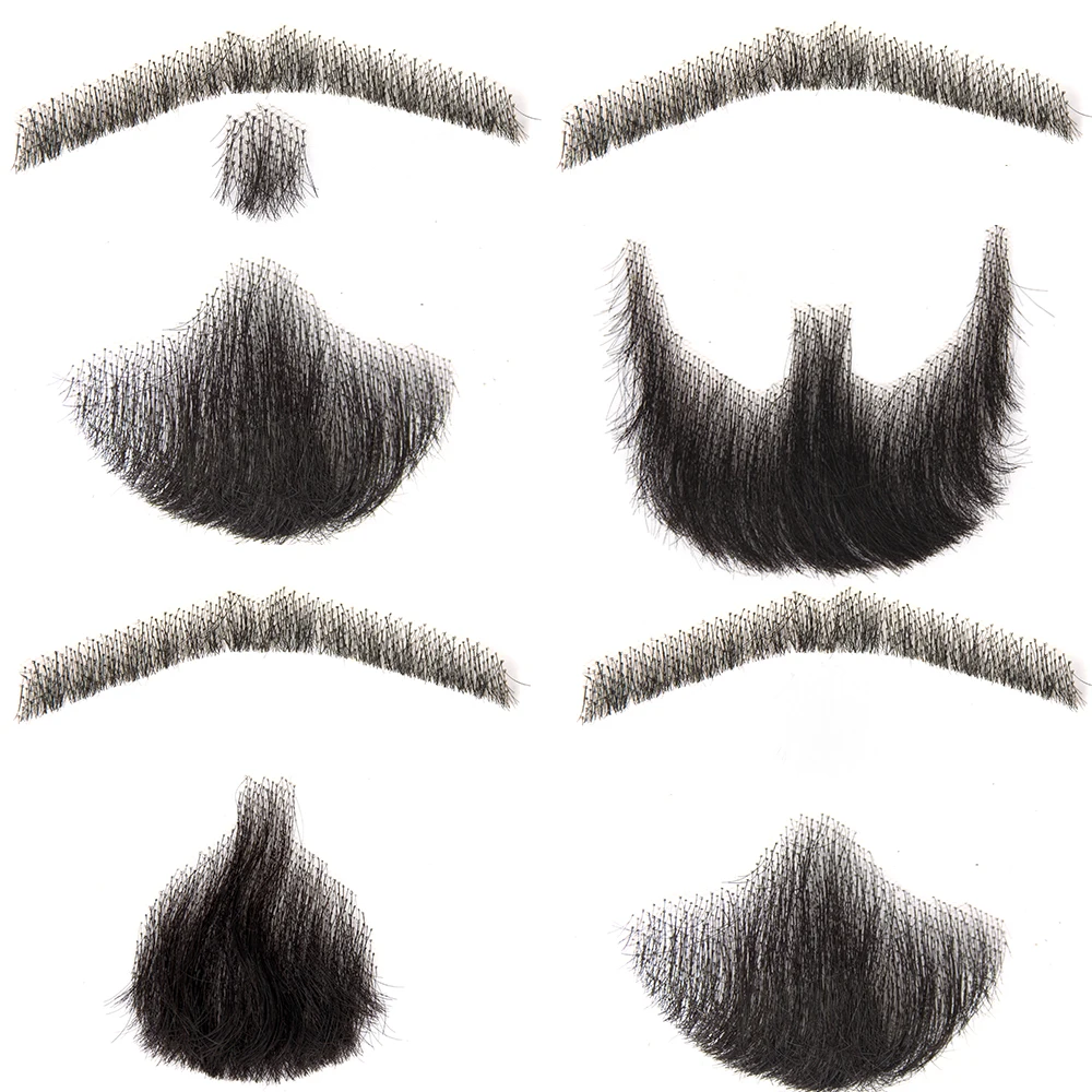 
Hot sales human moustache goatee gauze base hand made makeup props no trace fake beard 