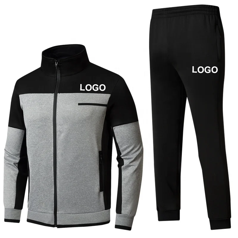 Jogging Running Casual Sport Training Polyester Athletic Black Set For Mens Two Piece Logo Custom Tracksuit