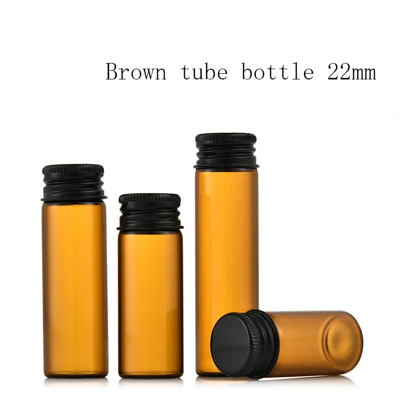 22mm empty mini glass essential oil vial 5ml amber glass perfume tube bottle with black gold screw lid
