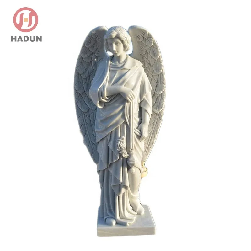 white marble carving life size kneeling angel garden statue