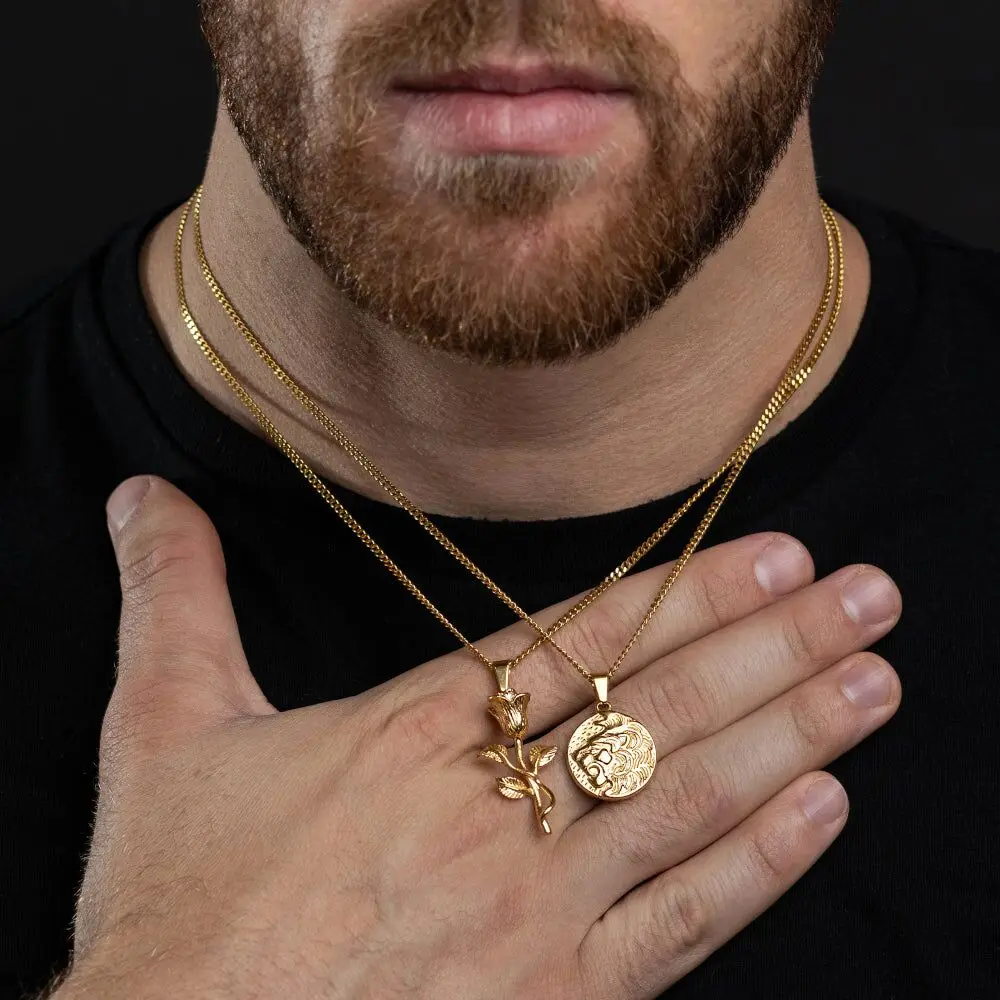 Hot Selling Products Vitruvian Man Pendant Mens 18k Gold Plated Medusa Coin Stainless Steel Vintage Judah Lion Pendant Necklace