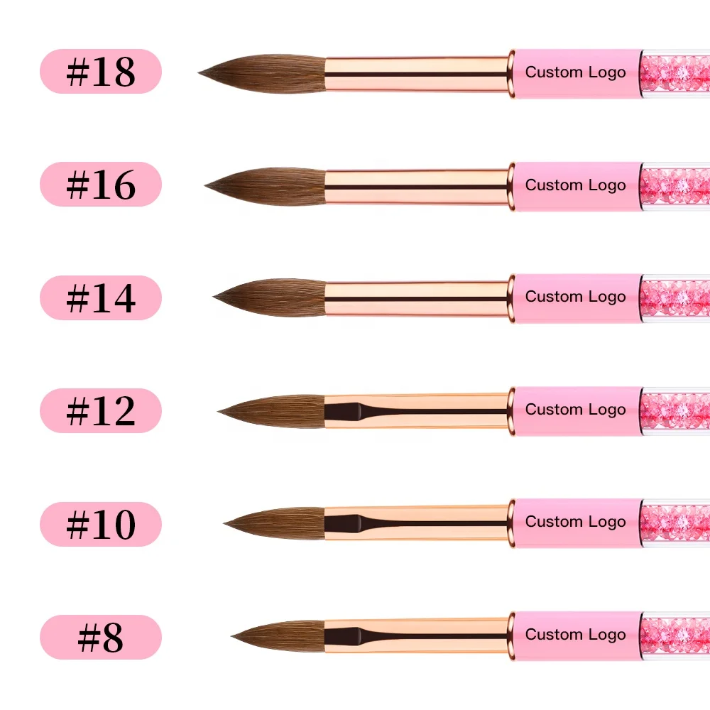 Professional Wholesale Kolinsky Sable Acrylic Brush Pink Custom Handle Acrylic Brush Manicure Acrylic Powder Brushes Extension